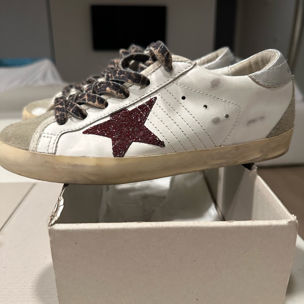 Golden Goose White and Bordeaux Sneakers